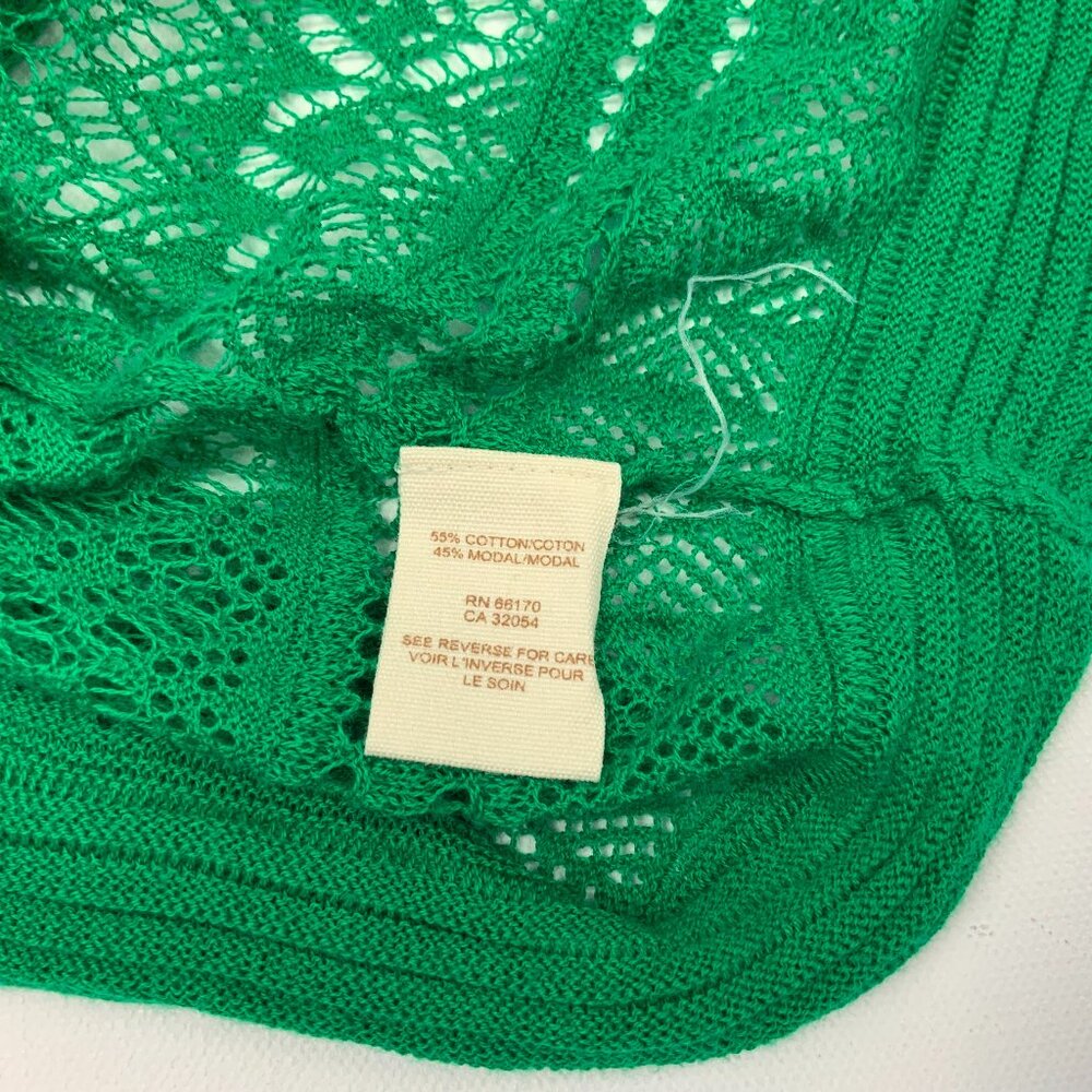 Free People Green Open Knit Short Sleeve Crop Top V-Neck Sz L - Picture 15 of 16